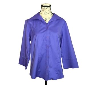 Chico's Royal Blue Button Down 3/4 Sleeves Cotton Shirt M